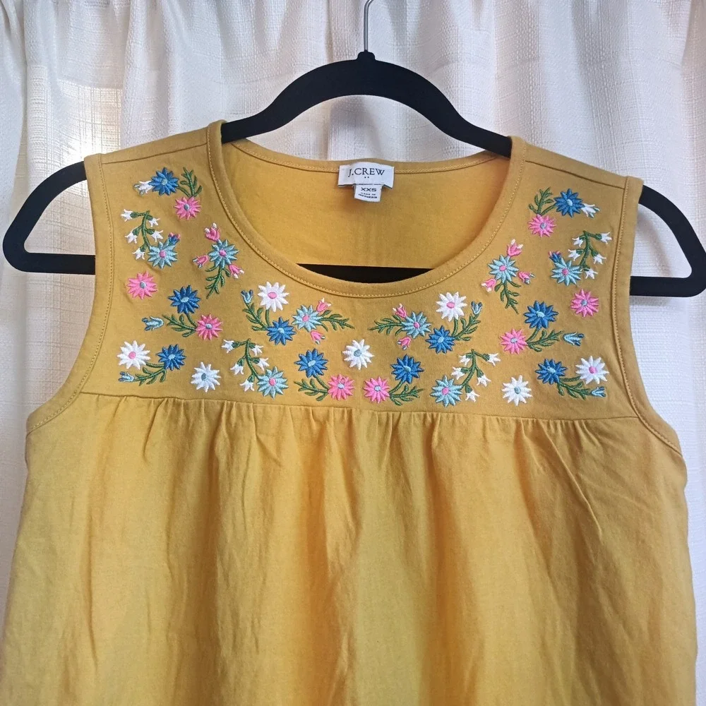 J. Crew‎ Women's Yellow/Floral Embroidered 100% Cotton Tank Top Size XXS